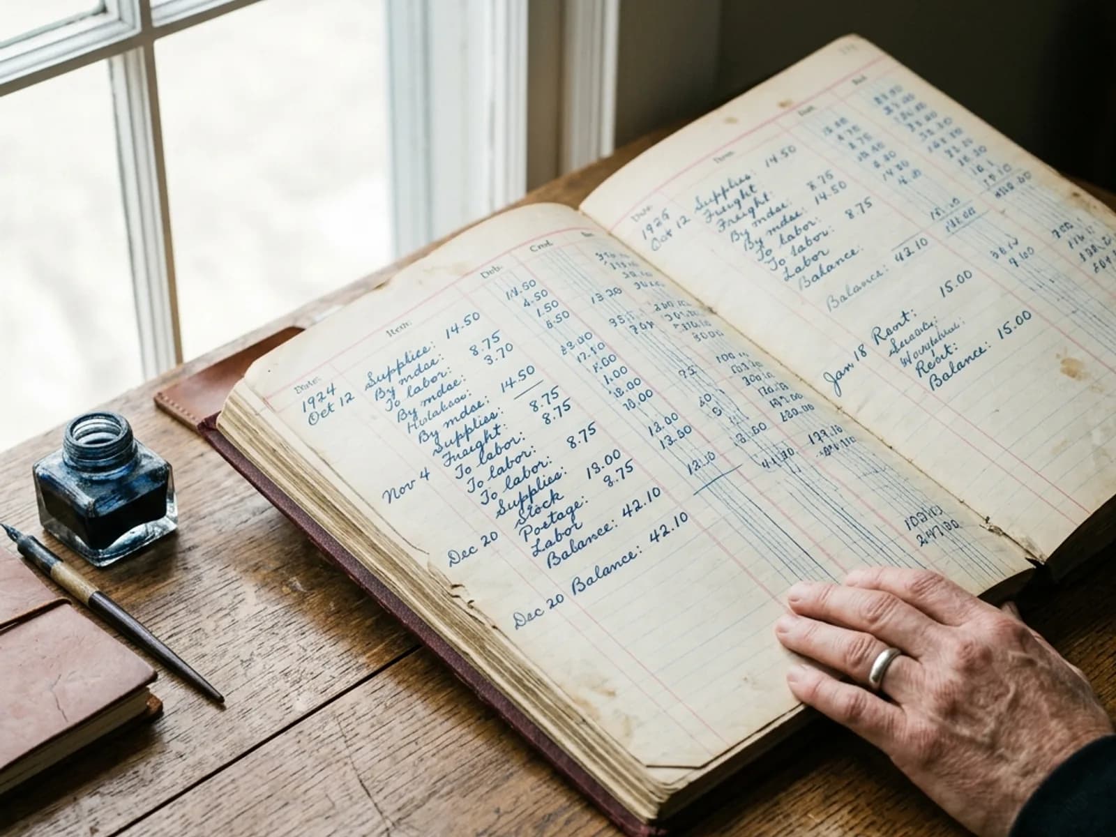 Rows of handwritten numbers in an old bound ledger book.